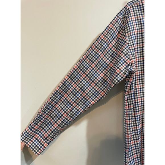 J. McLaughlin Men's Gingham Blue Pin Button Down Shirt Top XL - Picture 6 of 10